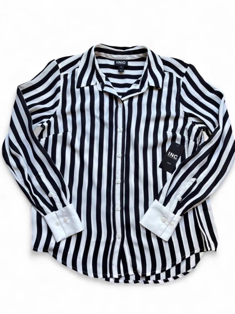 INC International Concepts Black and White Vertical Stripe Blouse